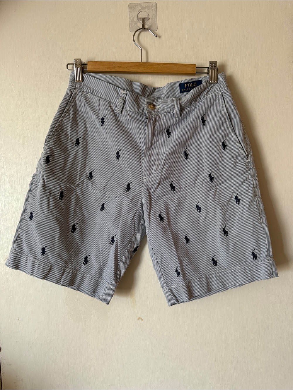 Polo Ralph Lauren Light Blue Embroidered Pony All Over Flat-Front Shorts 29